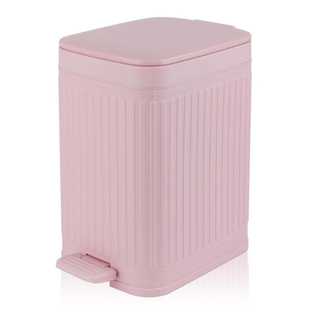 Small Bathroom Trash Can with Lid, 1.9 Gallon Slim Soft Close Step, Pink