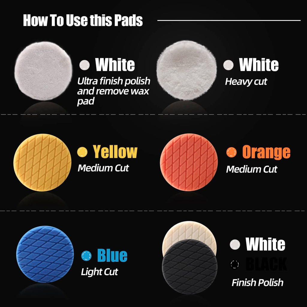 Buffing Polishing Pads, ZFE 7Pcs 6"(150mm) Waffle Foam Buffing Pads Polishing Pads Wool Pad Kit for 6Inch Backing