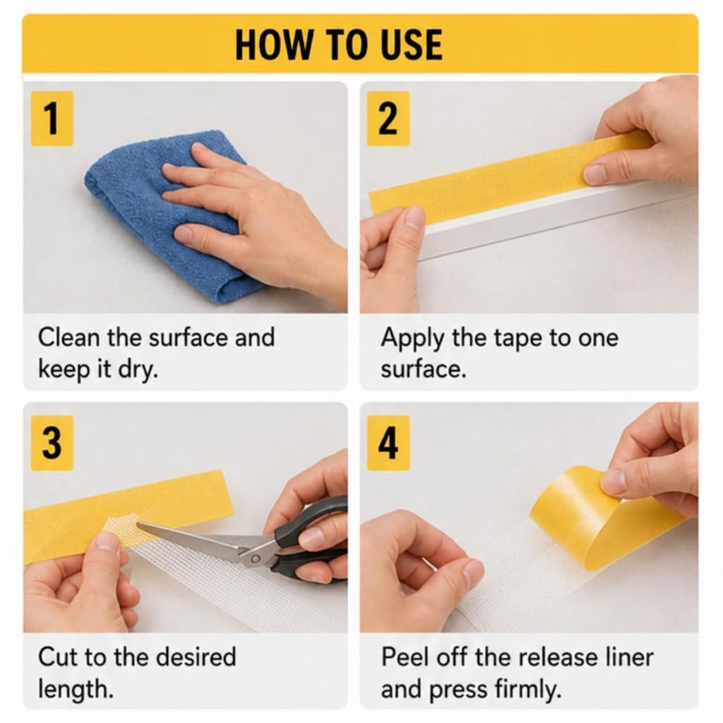 Heavy Duty Double Sided Tape, Strong Adhesive for Wall & Floor Mounting
