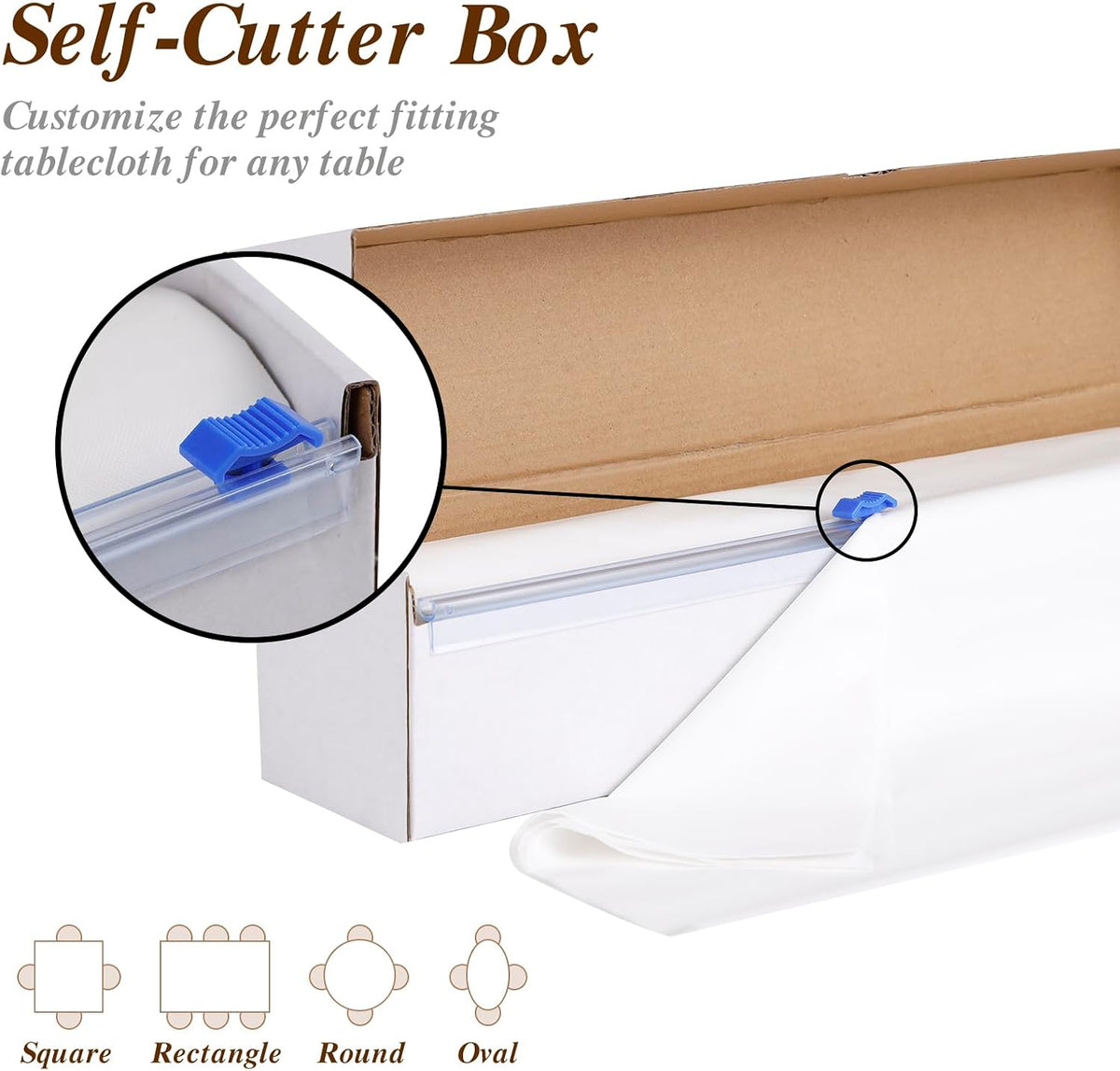 54 Inch X 300 Feet Plastic Table Cloths with Cutter Box, White Disposable Table Cover Roll, Plastic Tablecloth for