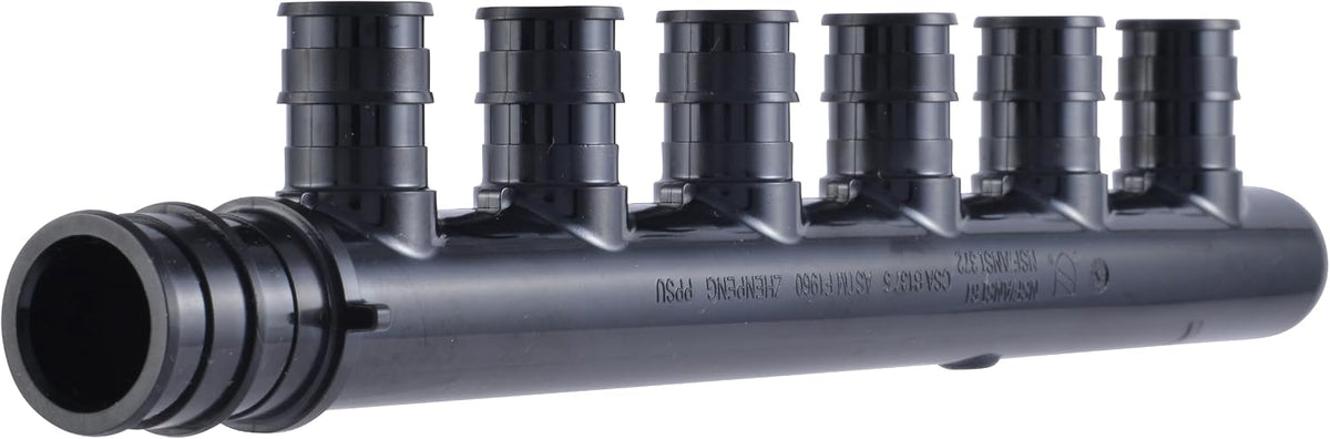SharkBite 6 Port PEX Expansion Poly Tee, 3/4 Inch Closed Trunk with 1/2 Inch Outlet, Multi Line Water Manifold Plumbing Fittings for PEX-A Tubing, UAMPT6CZ