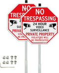 Large No Trespassing Private Property Sign Video Surveillance Sign with 36" Stake for Outside - 2 Pack - 12"x12" .040