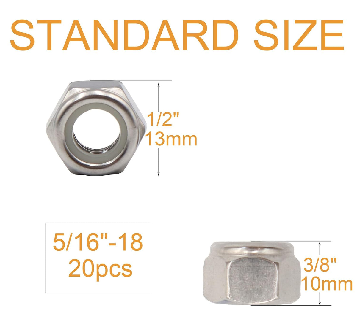 20PCS 5/16-18 Nylon Inserted Self Locking Nuts - Stainless Steel Silver Tone, 5/16" Nylock Nuts for Furniture, Tools, Handle