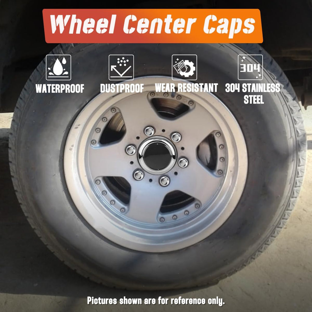 4-Pack Trailer Push Through Center Caps and Trailer Lug Sets - 4.25in Wheel Center Caps Chrome with Black Top Cover