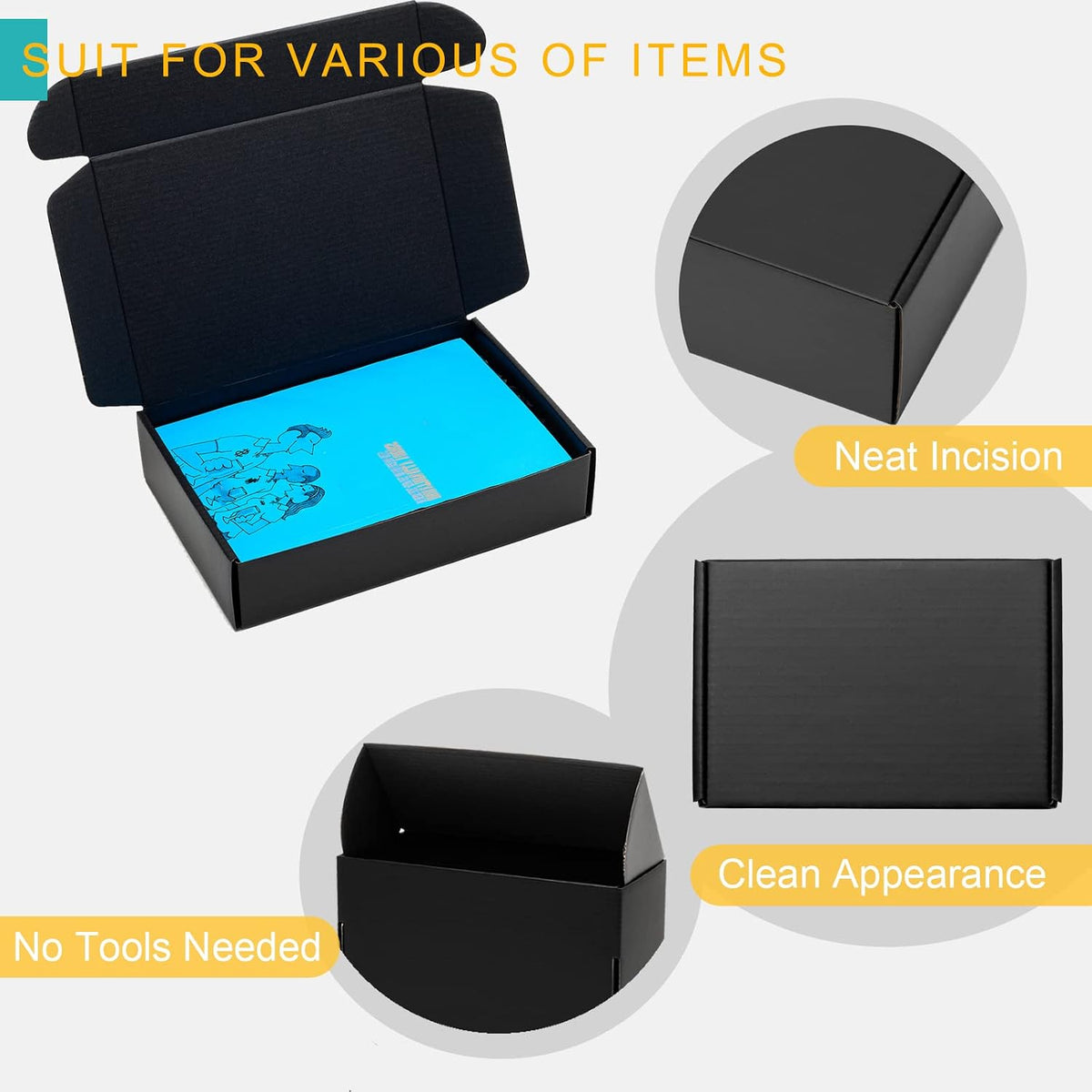9x6x2" Black Shipping Boxes - 24 Pack Corrugated Cardboard Mailing Box Packaging for Small Business - Tab Locking