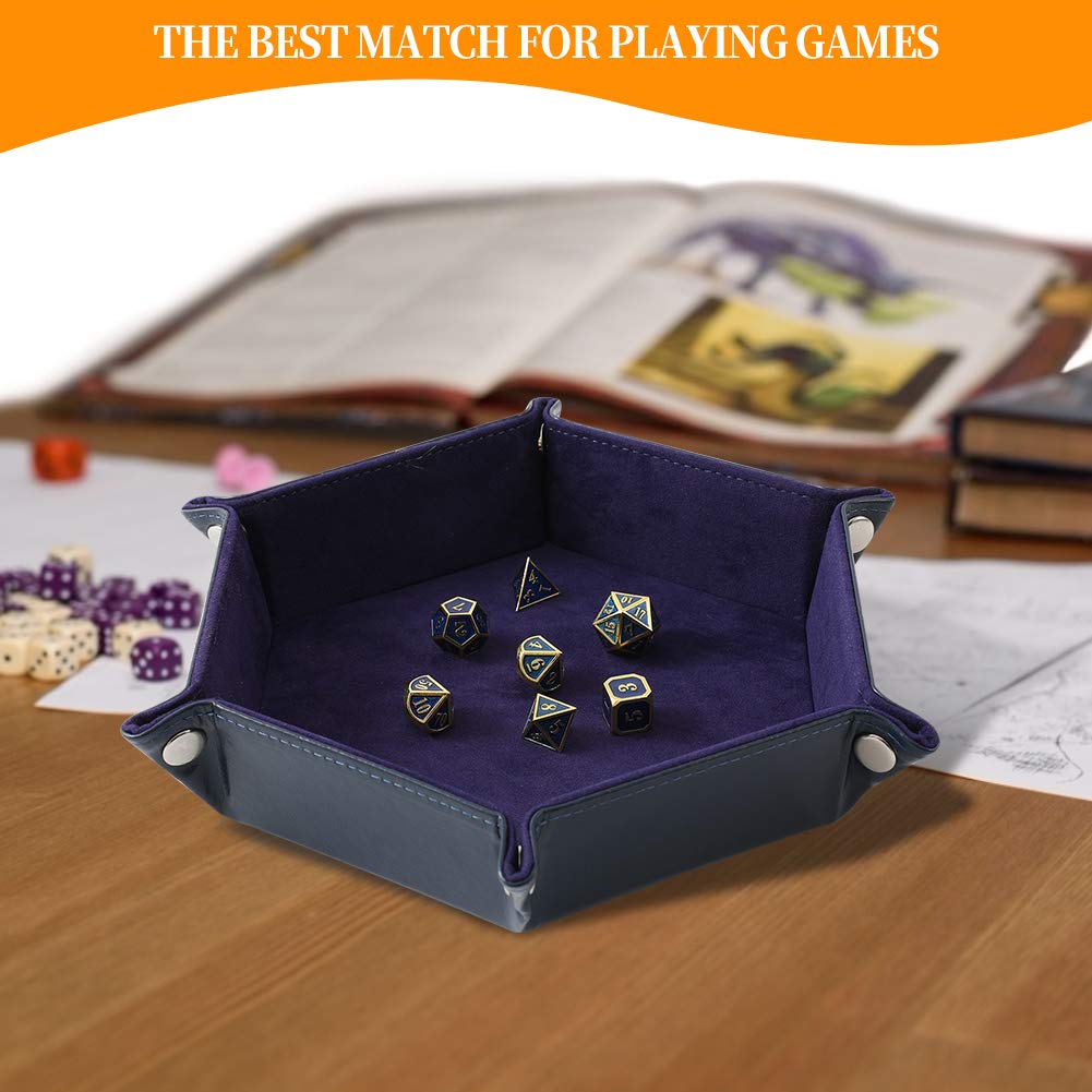2 Pcs Portable Folding Dice Rolling Tray Set for RPG Table Games - PU Leather and Velvet Holder Storage Box