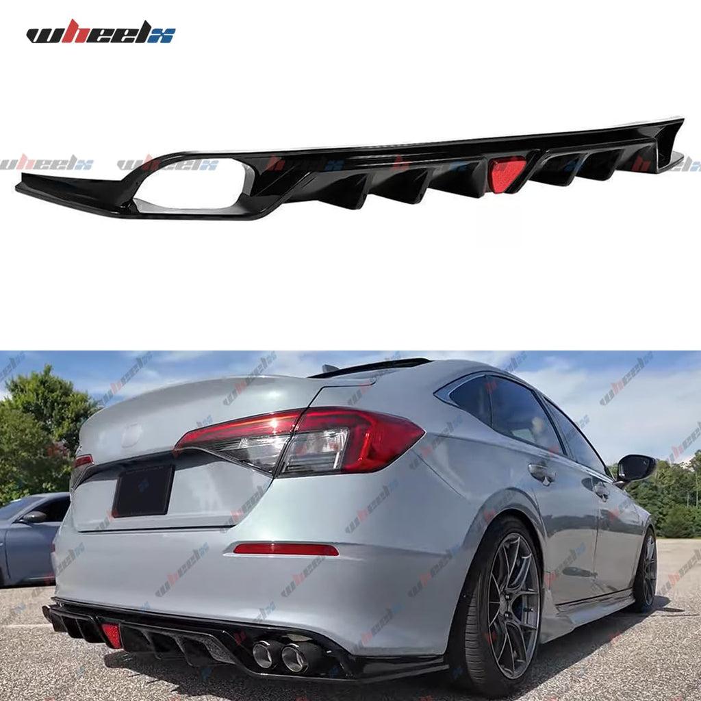 Rear Diffuser with LED Red Brake Lights Compatible with 2022-2026 Honda Civic, MC Style FE180 JDM Rear Bumper Kit Fit