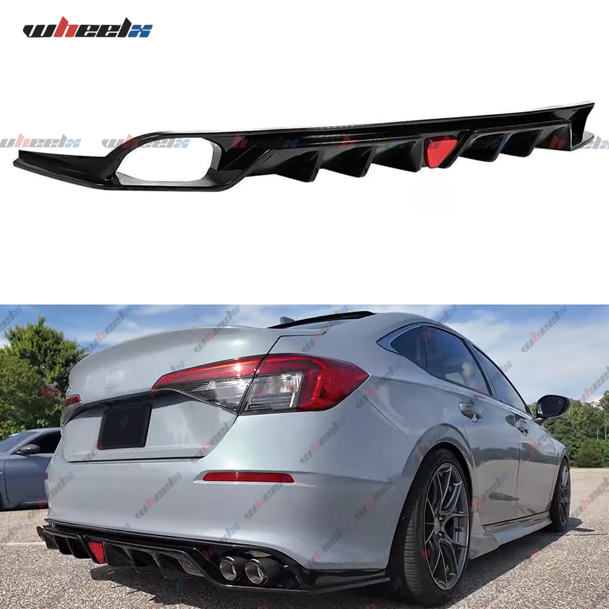 Rear Diffuser with LED Red Brake Lights Compatible with 2022-2026 Honda Civic, MC Style FE180 JDM Rear Bumper Kit Fit