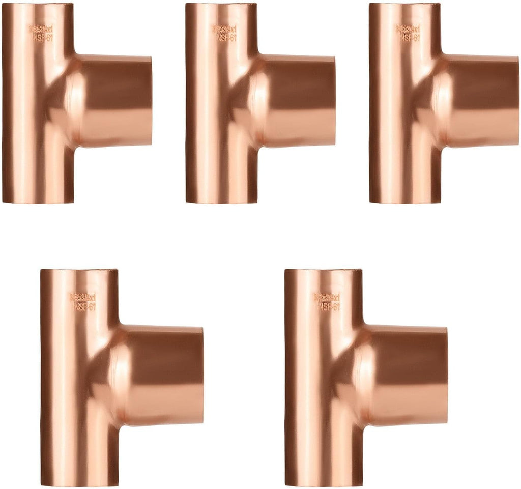 5Pack Seelink 3/4" C x 3/4" C x 1" C Reducing Copper Sweat Tee(COPPER109-5)