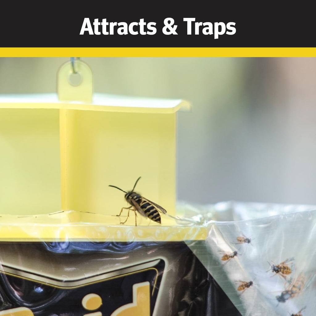 Yellow Jacket, Wasp & Hornet Trap, 6 Pack, Disposable, Convenient, Hanging Fly Trap Bags with Food-Based Lure