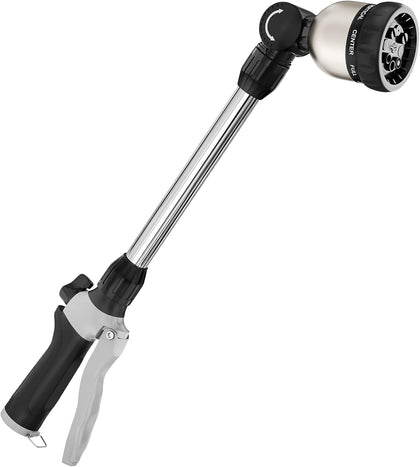 Watering Wand Heavy Duty, 16 Inches Metal Garden Hose Wand with 8 Spray Patterns, Long Hose Nozzle Sprayer with