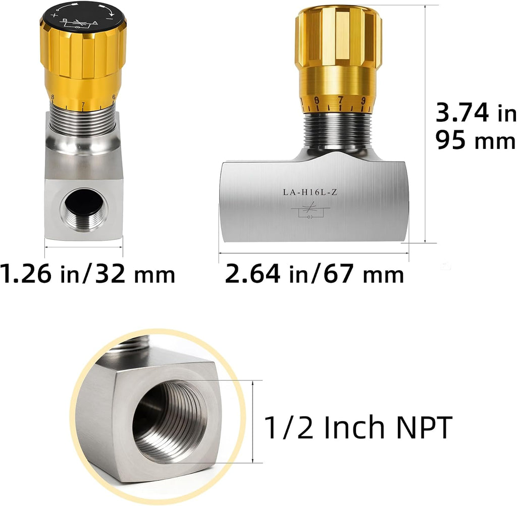 Hydraulic Flow Control Needle Valve 1/2 Inch Npt Ports, 16.64 GPM, 5076 PSI