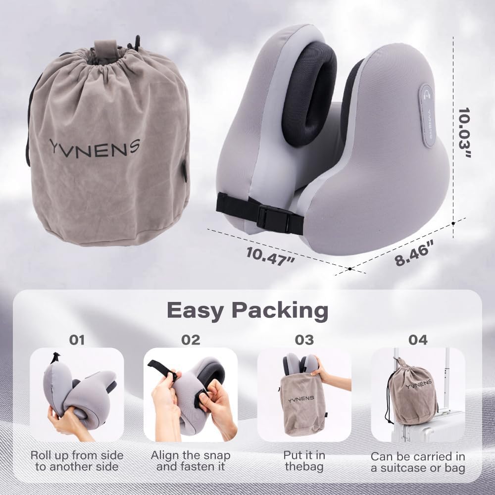 Neck Travel Pillows for Airplanes with Bluetooth, Premium Memory Foam Neck Pillow, Noise Reducing Travel Pillow for