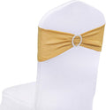 Pack of 10 Gold Chair Sashes Bows with Buckle Slider Universal Elastic Spandex Bands Ties for Banquet Event Decor