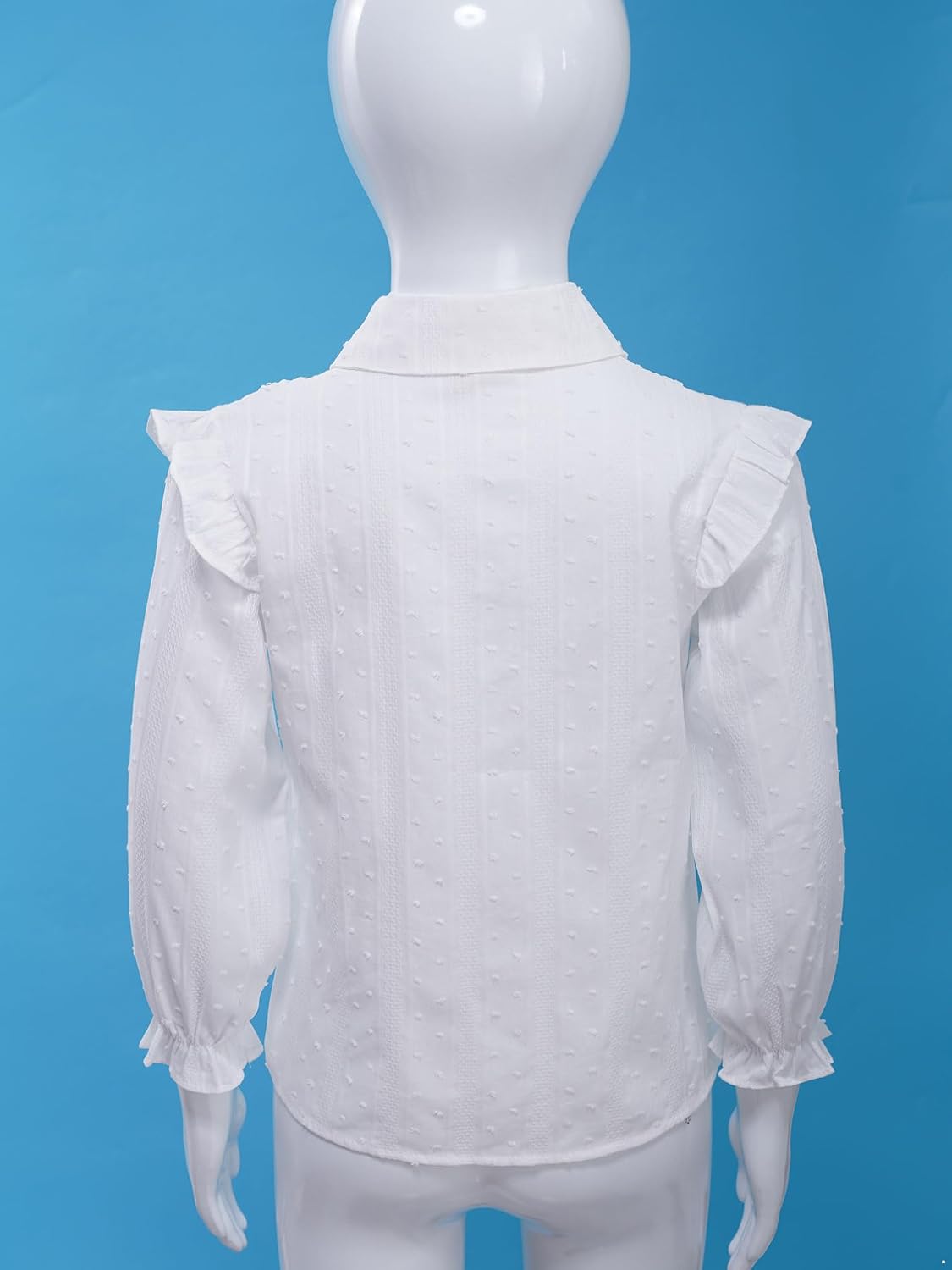 Girls' Long Sleeve Button Down Shirt Cotton Oxford Blouse Tops Kids School Uniform Ruffle Dress Shirts