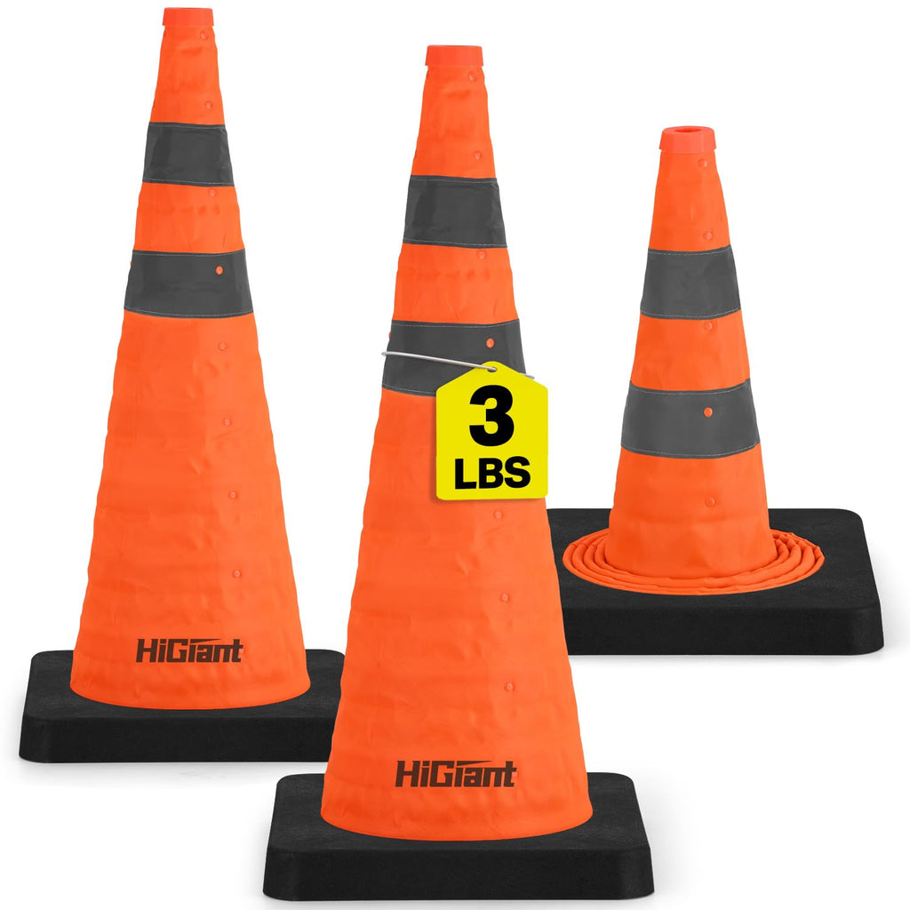 3 Pack 28 Inch Orange Collapsible Traffic Safety Cones, 3 lbs Each