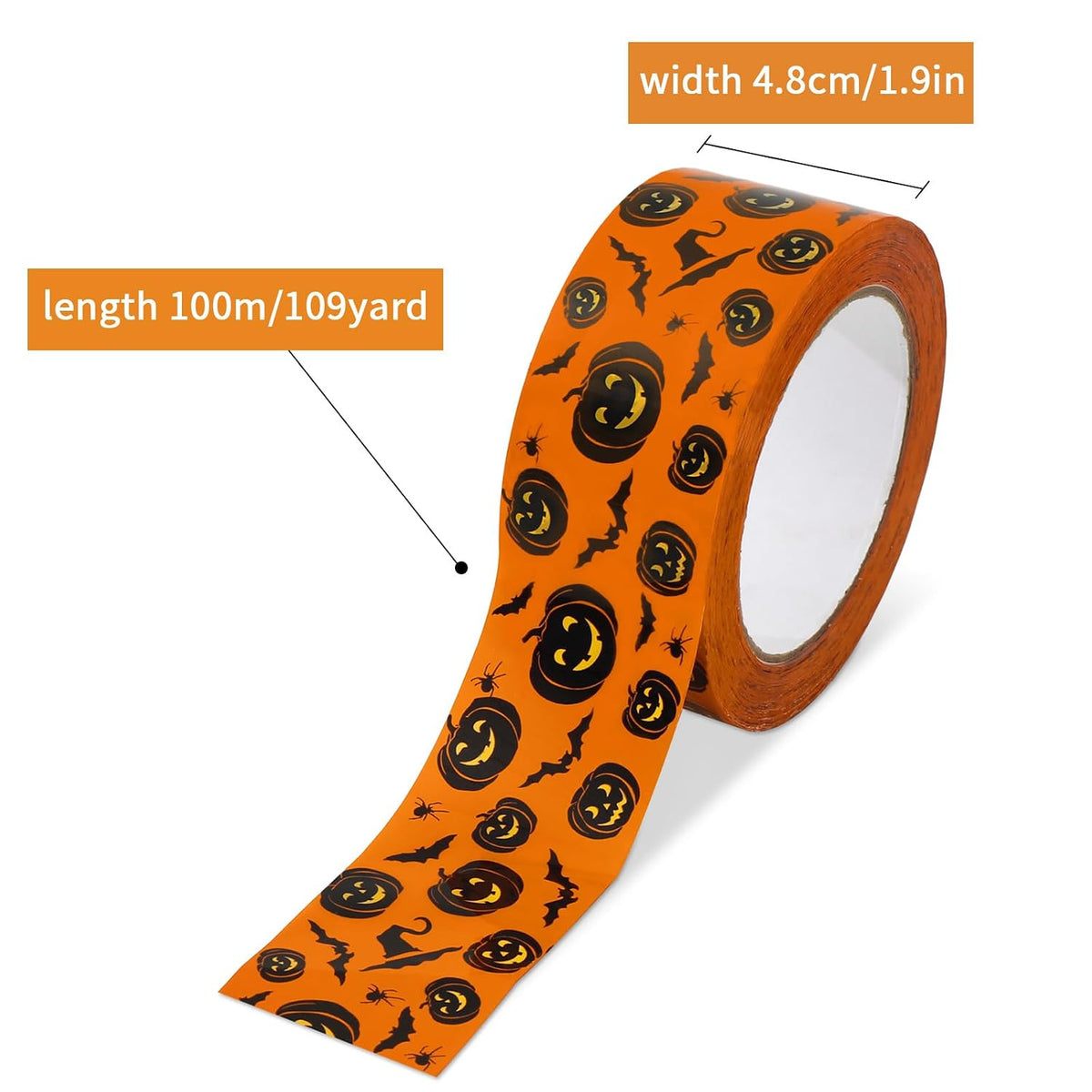 109 Yard Halloween Packing Tape Orange Black Pumpkin Bat Decorative Sticky Gift Wrapping Tape for DIY Crafts Small