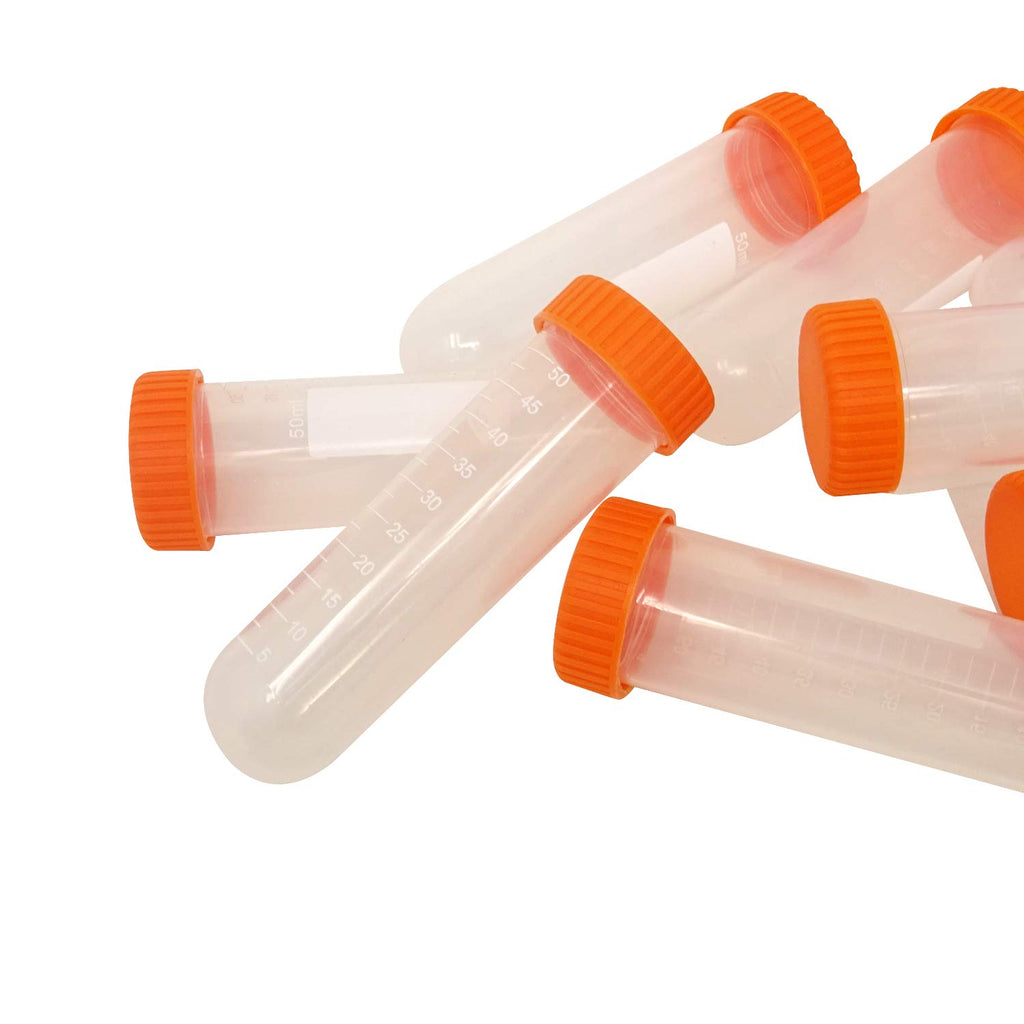 10PCS 50ml Round Bottom Plastic Lab Centrifuge Tubes Laboratory Test Tubes with Screw Cap and Graduation Frozen Vial