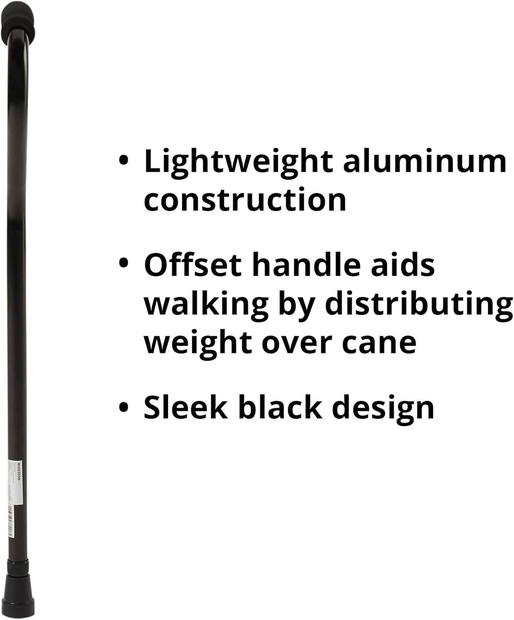 Cane, Offset-Handle, Aluminum, Black, Adjustable Height 30 in to 39 in, 1 Count