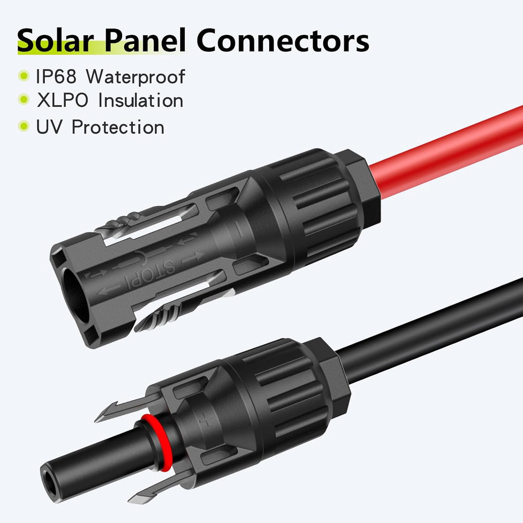 Solar Cable Extension 10Ft 10AWG, Solar Wire with Tool-Free Solar Connectors, Waterproof Solar Panel Extension Cable