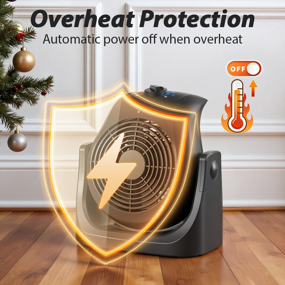 Portable Electric Space Heater Cooling Desk Fan 2 in 1 Heater Fan Combo with 45° Tilt, 2 Wind Speeds, 1500W Overheat