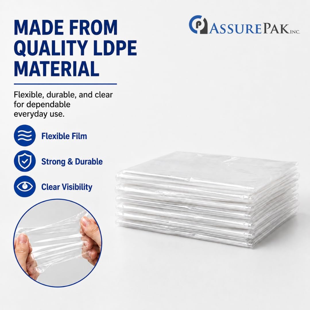 Clear Flat Poly Bags, 12" x 8" x 30", 1.45 Mil, 250 Count