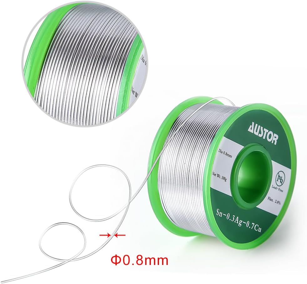 AUSTOR 0.8mm Lead Free Solder Wire with Rosin Core, 100g