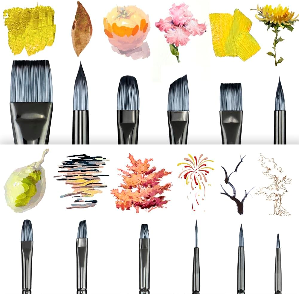 Artist Paint Brush Set of 12 for Watercolor Acrylic Gouache Oil and Tempera Painting