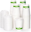 100 Count 12 oz Compostable Paper Coffee Cups with CPLA Lid