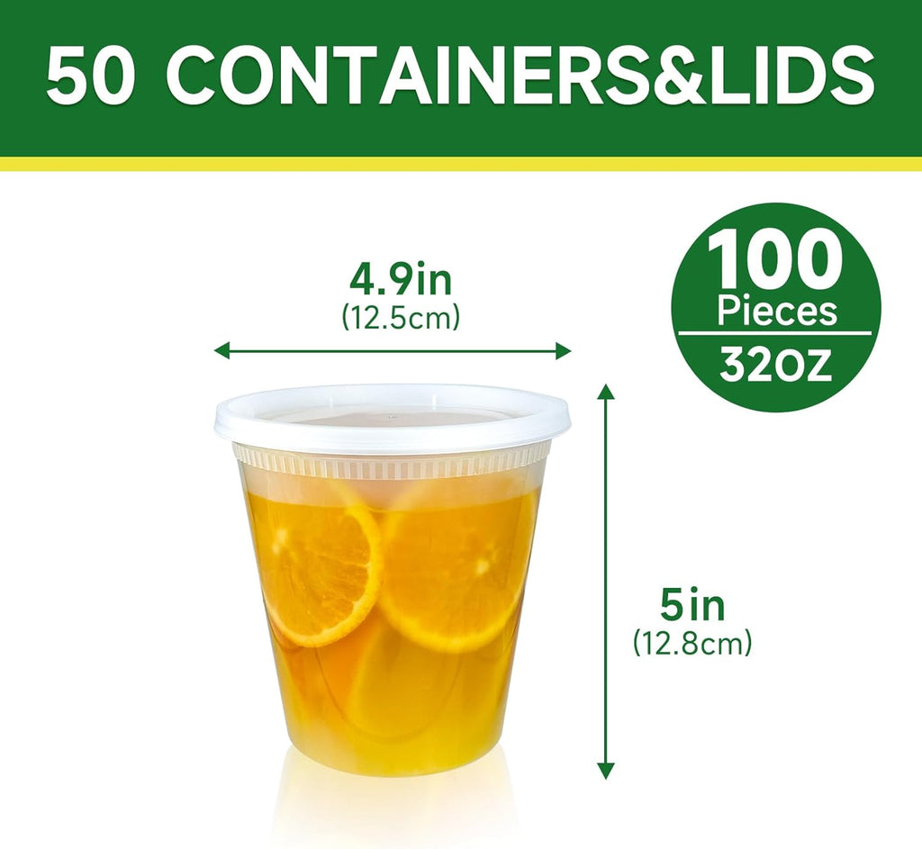 50 Set 32 oz Deli Containers with Lids | Leak-Proof BPA Free Plastic Take Out Bowls, Food Storage Containers for