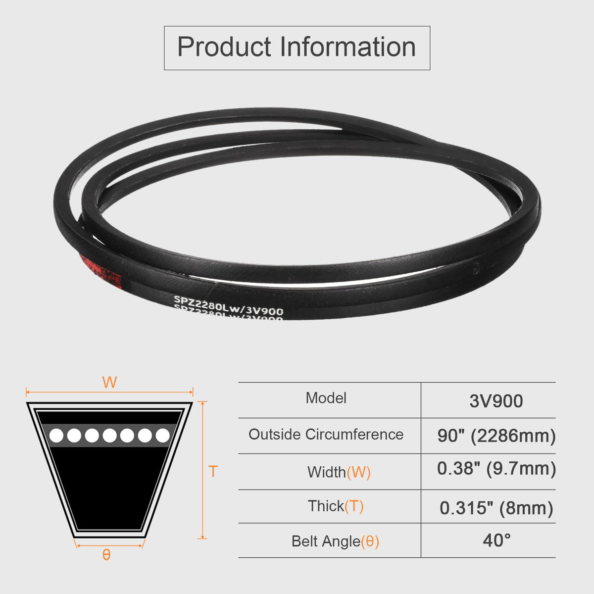 uxcell 3pcs 3V900 Rubber V Belt 90" Length x 0.38" Width x 0.31" Thick, Industrial Power Transmission Belt