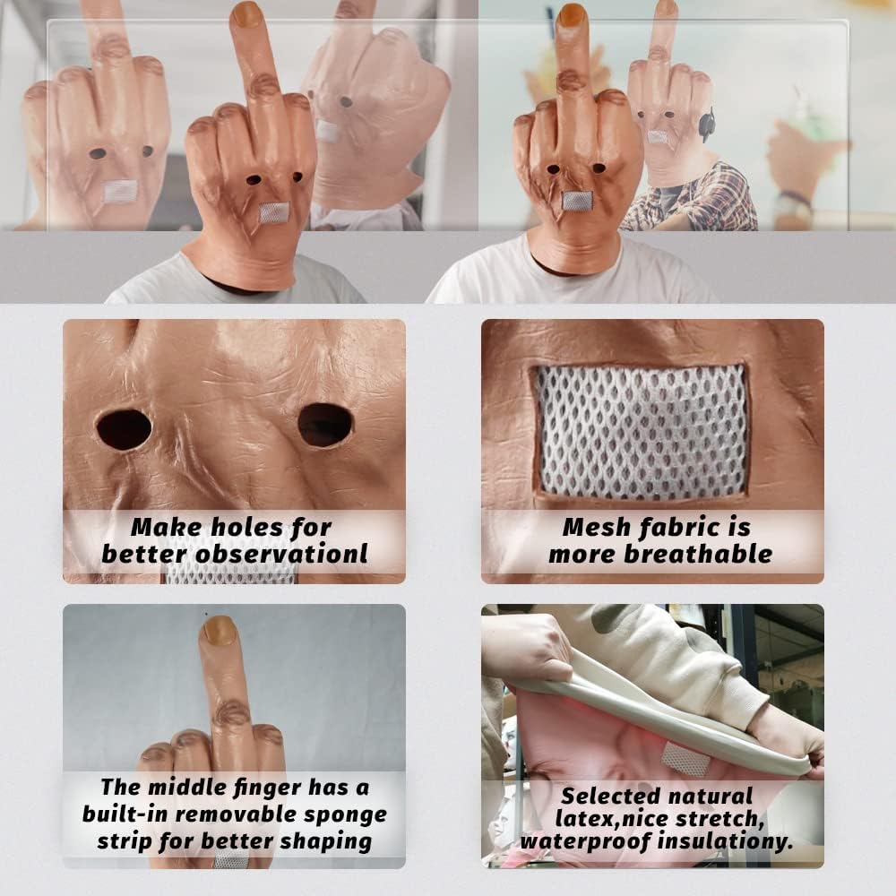 Middle Finger Funny Head Mask Costume Party Prop Adult Middle Finger Mask