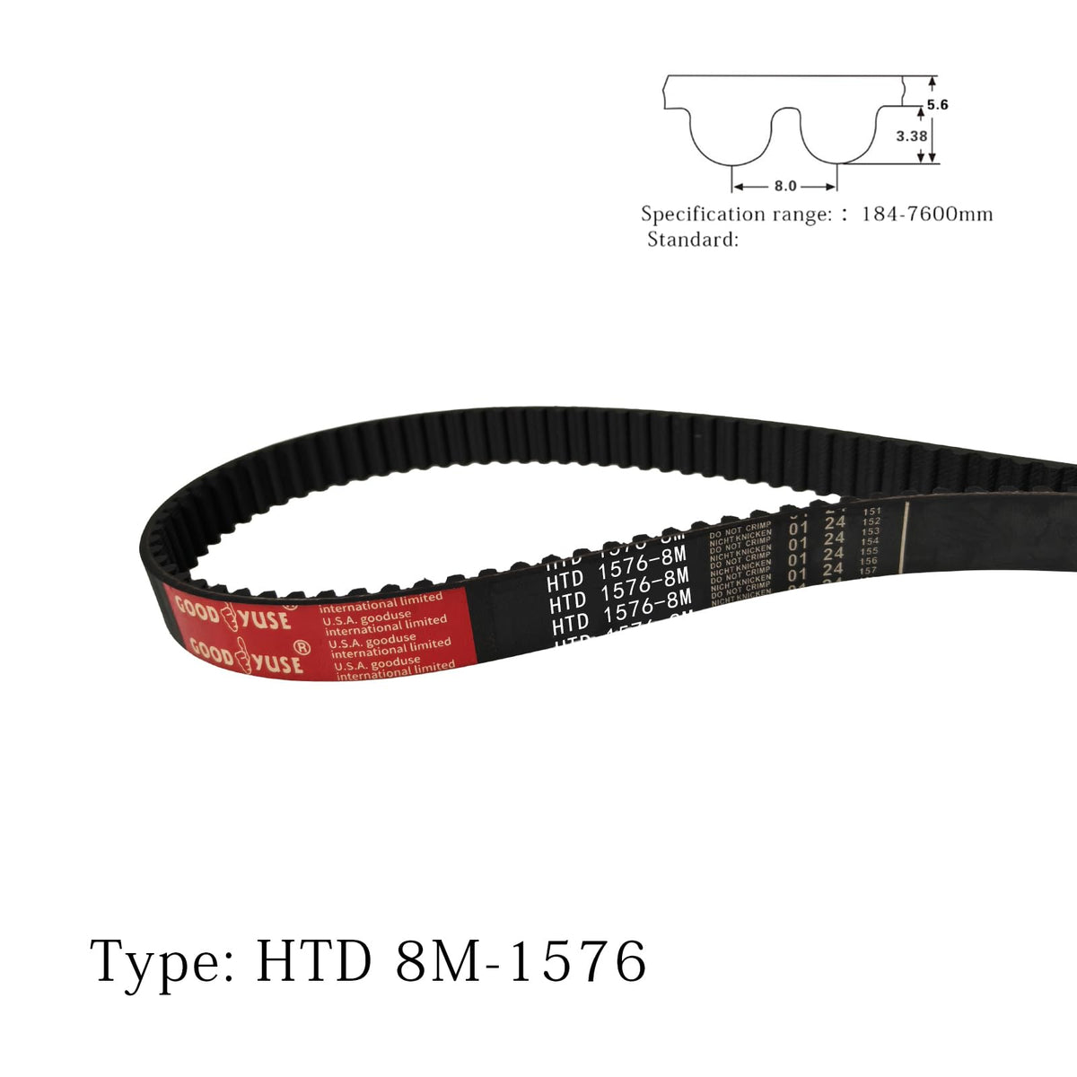 GOODYUSE 1576-8M-12 HTD Timing Belt, 1576mm Length x 12mm Width x 6mm Height, 8mm Pitch, 197 Teeth, Closed Loop Pulley Timing Belt
