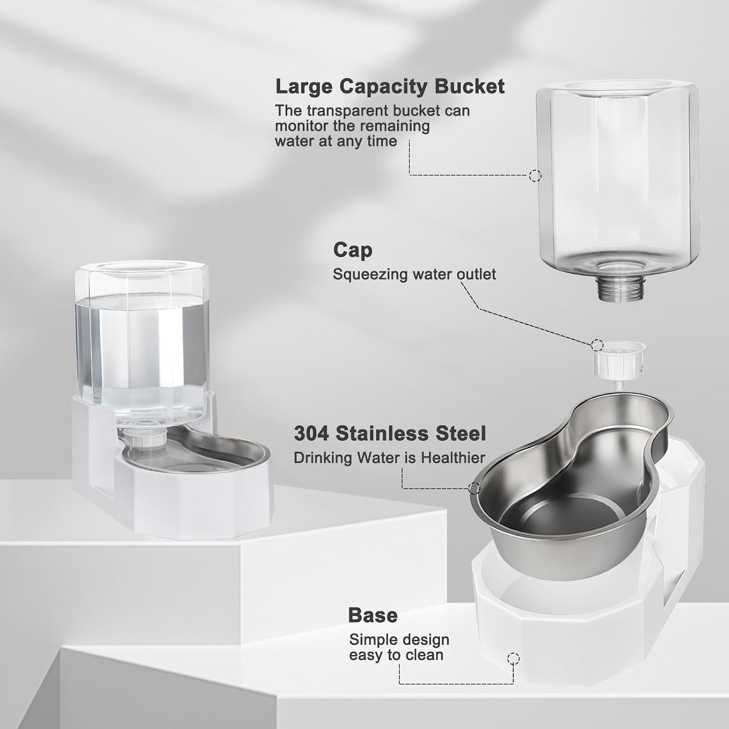 Large Dog Water Dispenser: 4L Stainless Steel Gravity Cat Water Feeder - Quiet Refill - No Power Needed - for Kittens