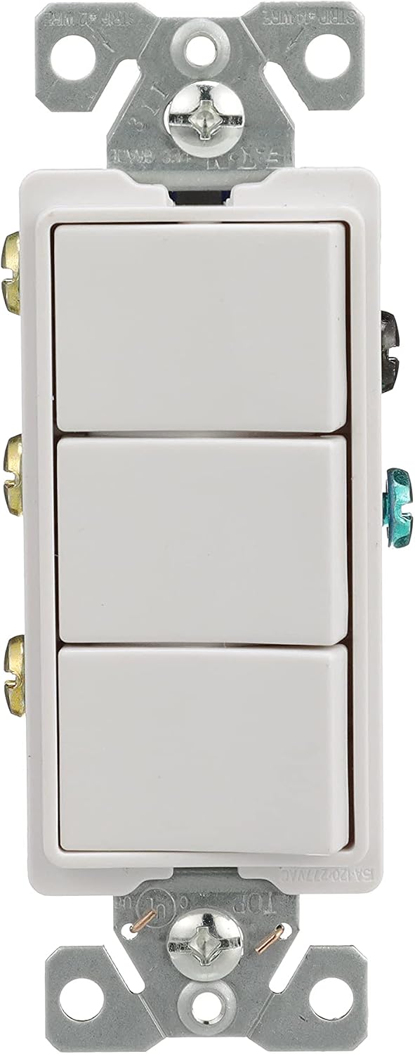 Eaton 7729W-SP 15-Amp 120-Volt Decorator Heavy Duty Grade Three Single-Pole Combination Switches, White