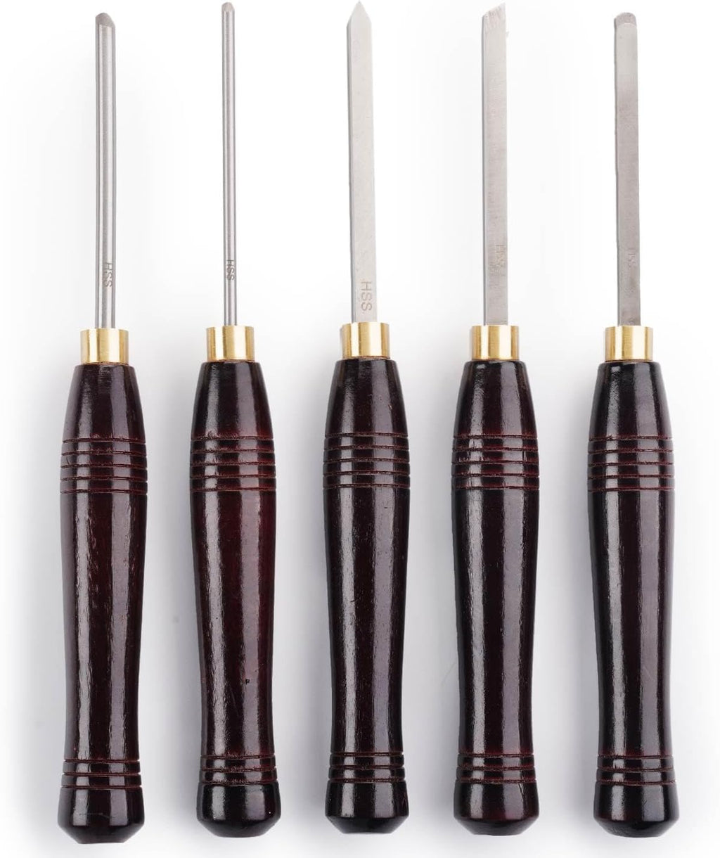 Woodworking HSS Wood Turning Tools Lathe Chisel Set of 5 pcs Mini with Wooden Box, Ideal for Pen Turning and Small