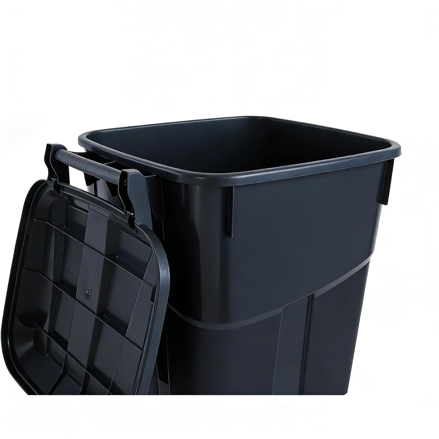 32 Gallon Trash Can, Black Large Capacity Garbage Bin with Lid and Wheels, Outdoor Trash Can for Kitchen, Garden