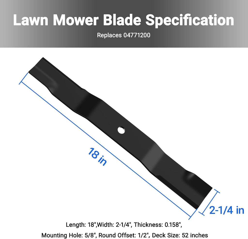 04771200 Lawn Mower Blades 18" for 52" Deck, Compatible with Ariens IKON X/IKON XL Edge & Gravely ZT X/ZT XL Zero Turn Mowers, 2-1/4" Width, 5/8" Center Hole Replacement Blades (3 Pack)