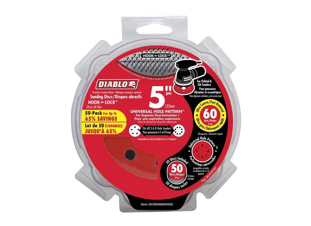Diablo Hook and Lock ROS Sanding Discs - 5", 60 Grit, Coarse, 50-Pack