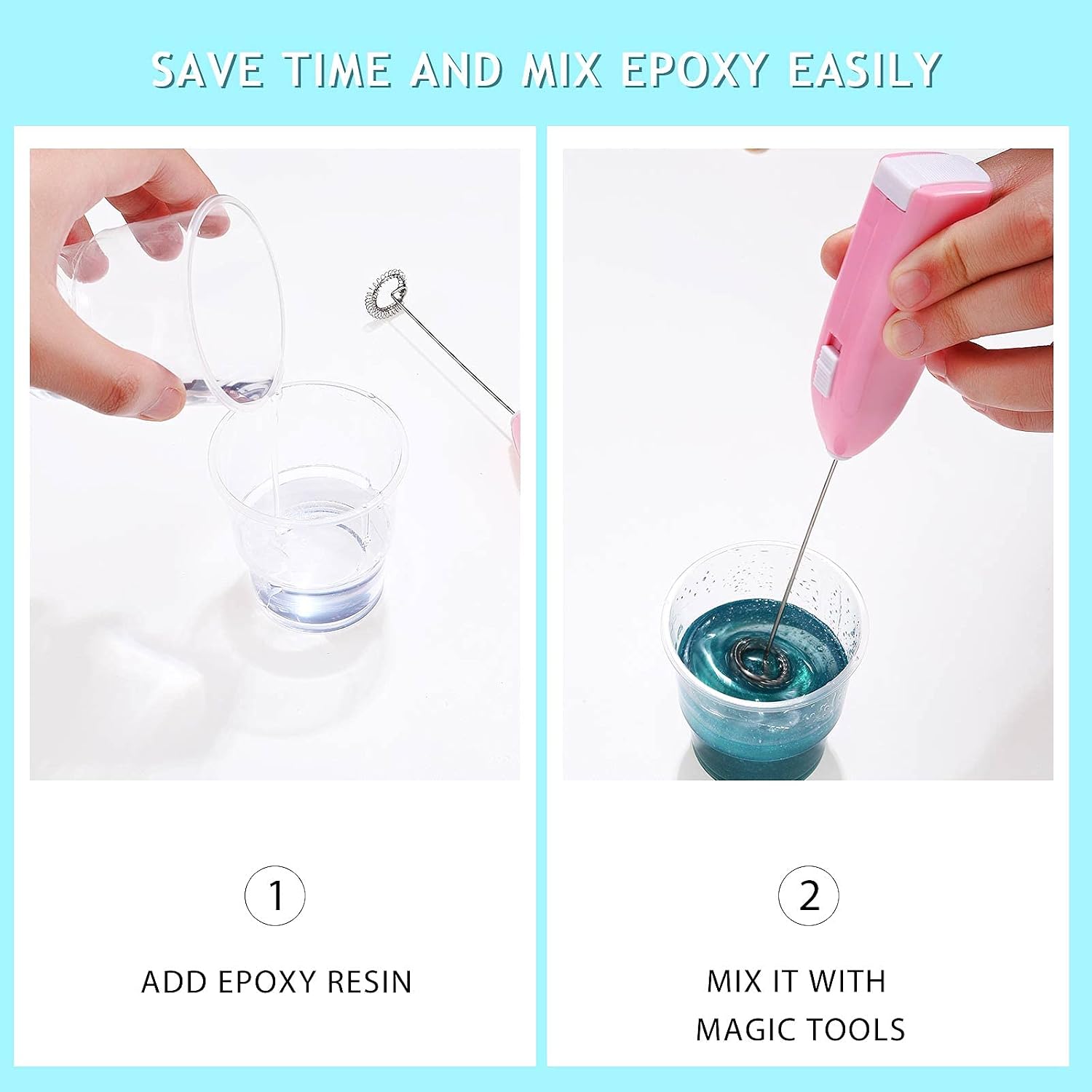 3 Pieces Epoxy Resin Stirrer Mixing Stick, Pink, Blue, Black | Battery Operated, Handheld, Stainless Steel Head