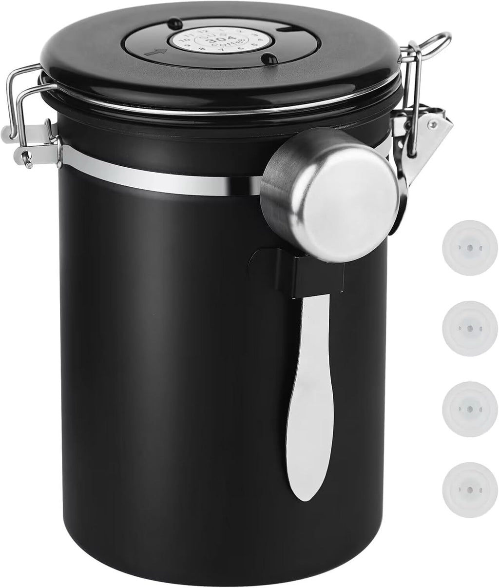 22oz Stainless Steel Airtight Coffee Canister with Date Tracker | Includes Measuring Scoop, Airtight Fresh Sealed