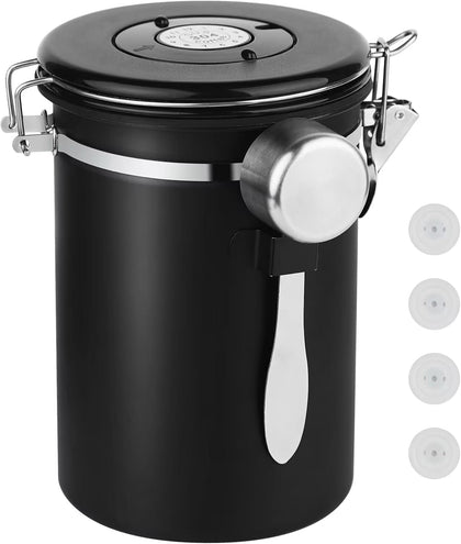 22oz Stainless Steel Airtight Coffee Canister with Date Tracker | Includes Measuring Scoop, Airtight Fresh Sealed