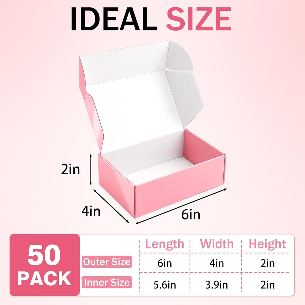 6x4x2 in Boxes for Shipping Small Business, 50 Pack Cute Pink Mailer Boxes, Corrugated Mailing Boxes Bulk