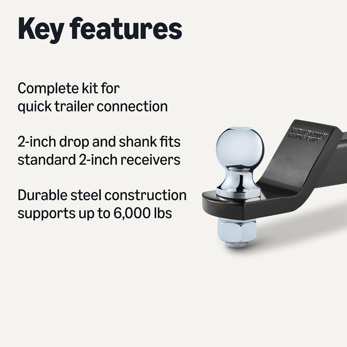 Trailer Hitch Ball Mount with 2" Ball & Pin, Fits 2" Receiver, 2" Drop, 6,000 lbs Capacity