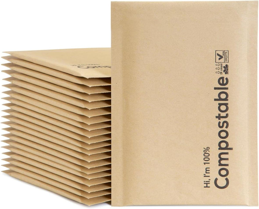 6x10 100% Biodegradable Bubble Mailers,25 Count Kraft Brown #0 Compostable Padded Packaging Wrap Envelopes Pouches