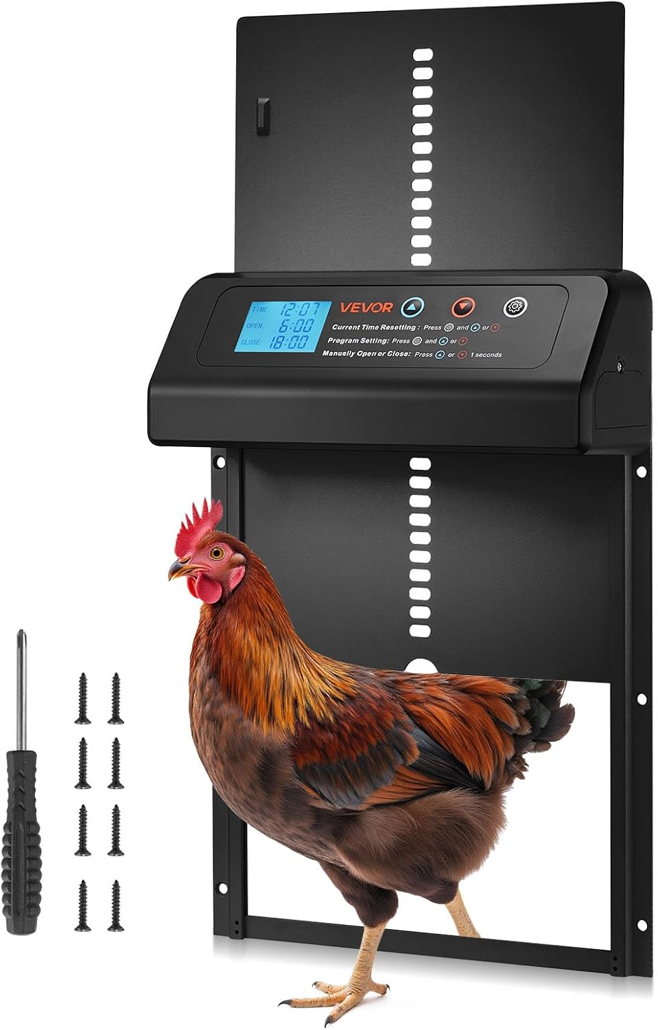 Automatic Chicken Coop Door, Battery Powered Chicken Coop Door with Timer & Manual Setting, Anti-Pinch Security