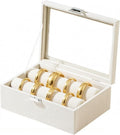 Bracelet Display Holder with Rods for Bangles Watches, Jewelry Organizer Box Storage Case with Clear Lid (Beige)