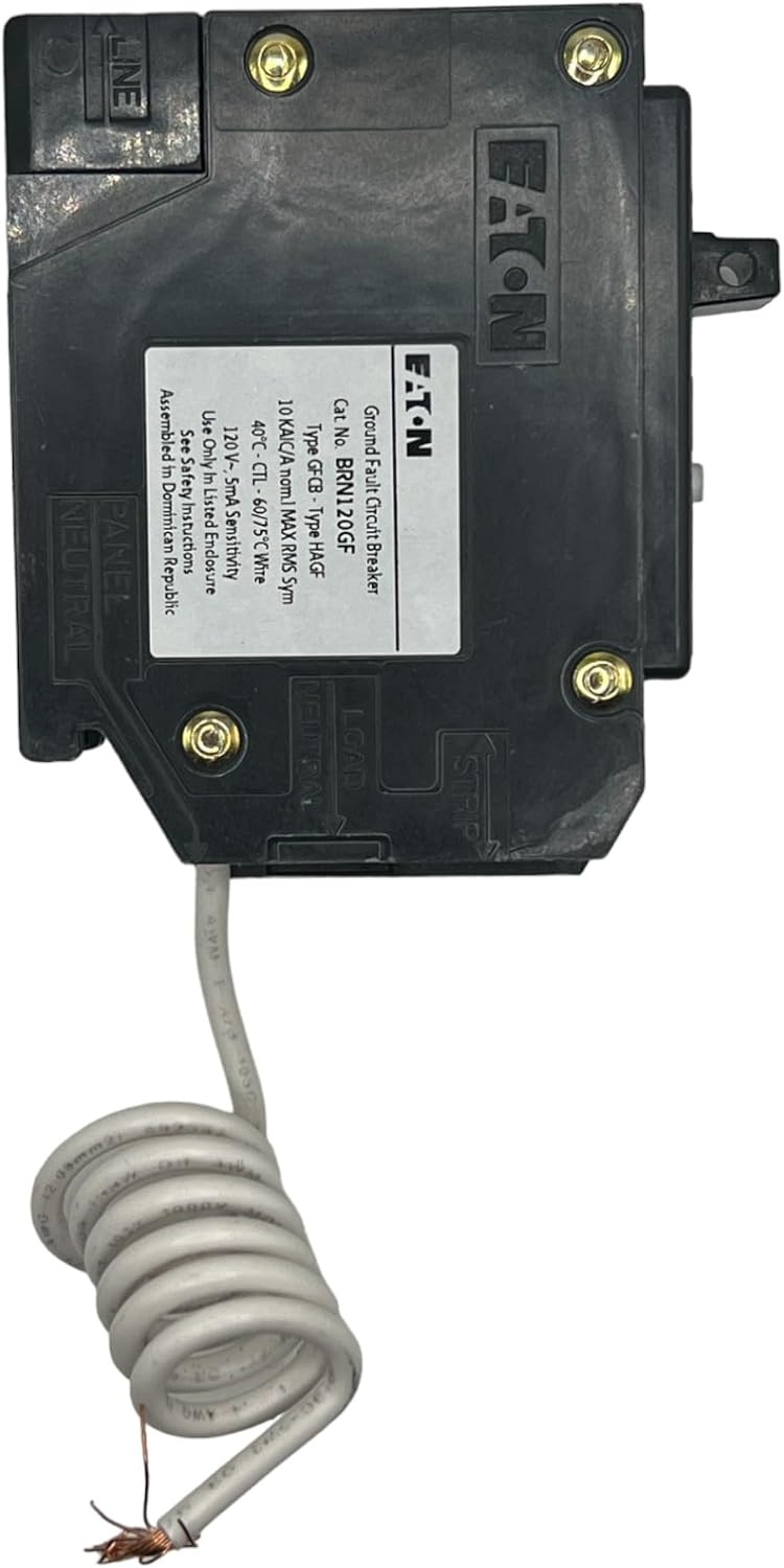 BRN120GF Circuit Breaker, GFCI, Type BR, 20 A, 1-Pole, 120/240 VAC, Trip-to-Center Trip, Plug