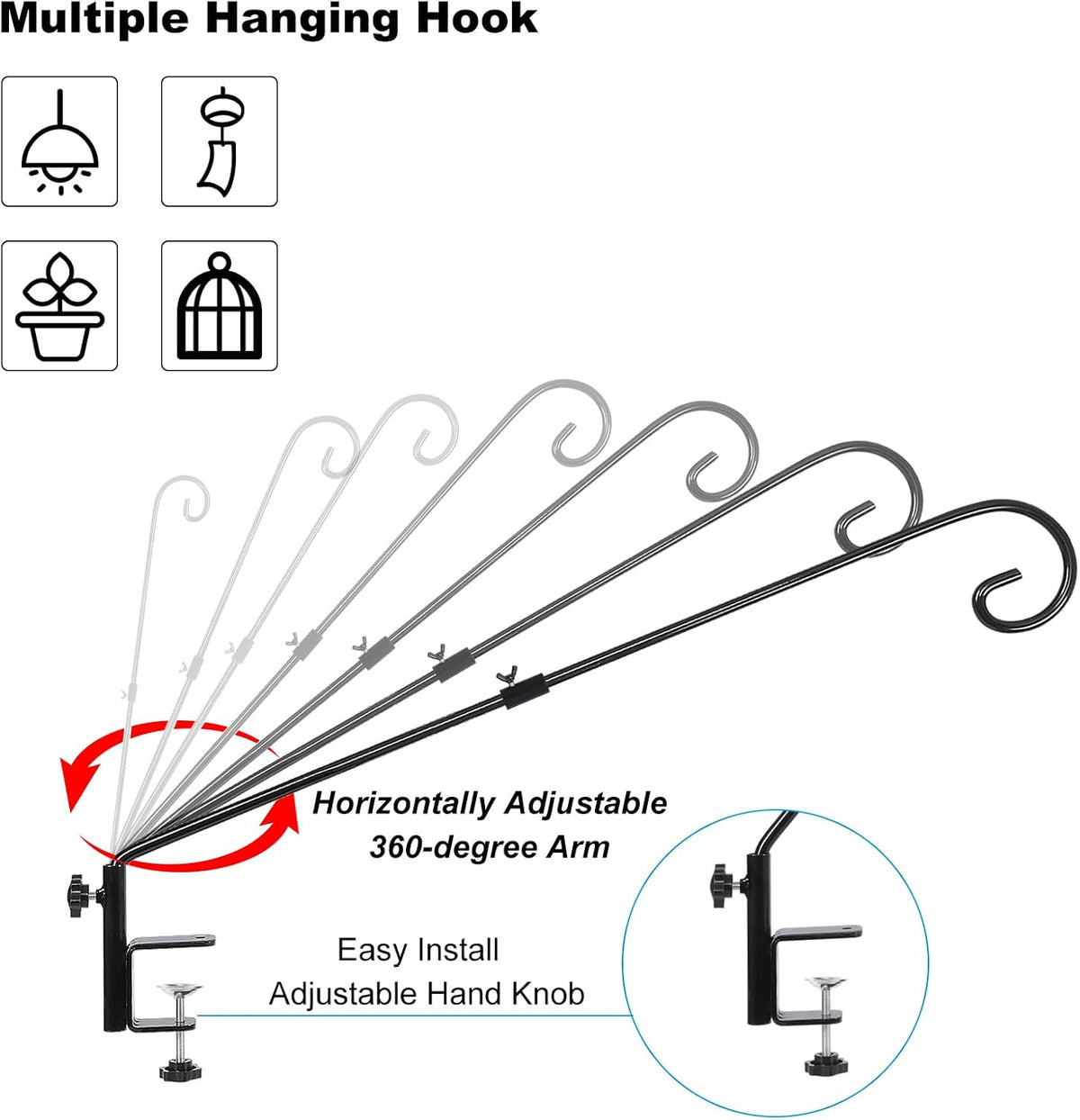 31 Inch Heavy Duty Deck Hook for Railing 2 Pack, Non-Slip Clamp, 360 Degree Swivel
