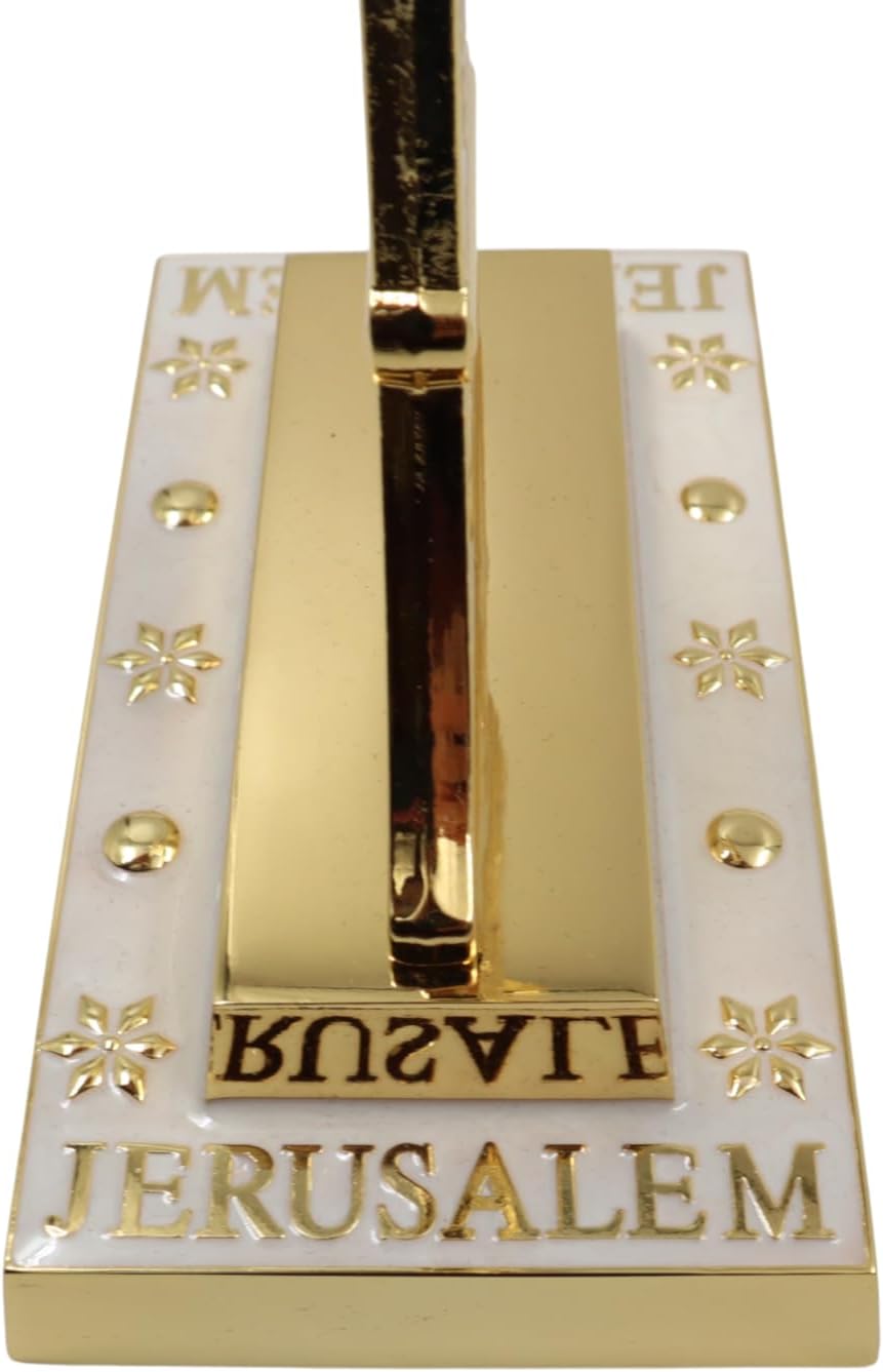 Traditional Jerusalem Menorah 7 Branch, Enamel Finish, with 12 Tribes of Israel, Jewish Candle Holders (10.8 inch)
